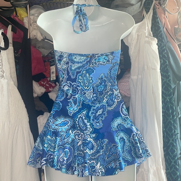 BNWT Lauren Ralph Lauren one piece swimsuit sz. 10 blue & white paisley - Picture 2 of 4